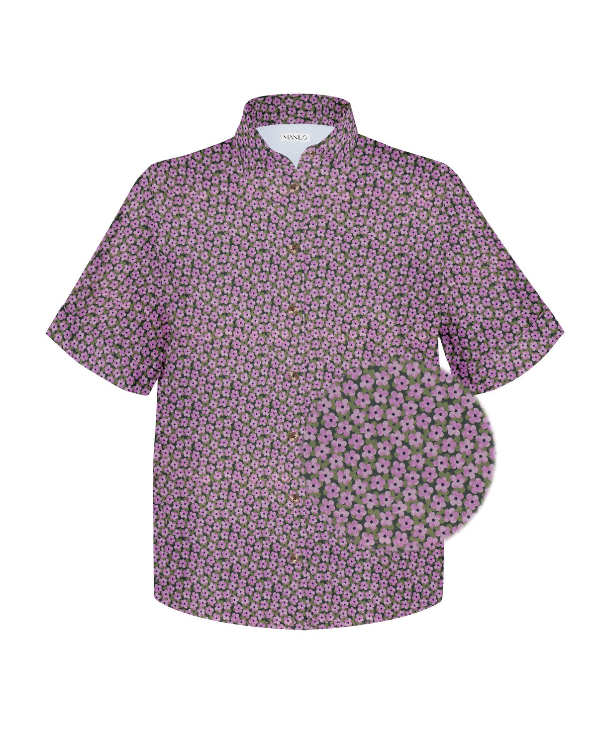 Oversize Kurzarmbluse MARIE mit Blumenprint in Lila (Art. 2120D-M)