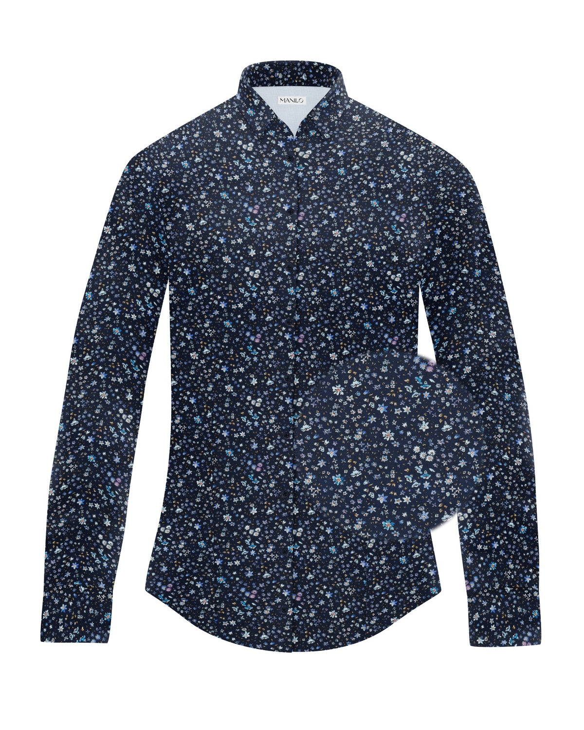 Stretch-Bluse SOPHIE mit Blumenprint in Dunkelblau (Art. 2207D-S)