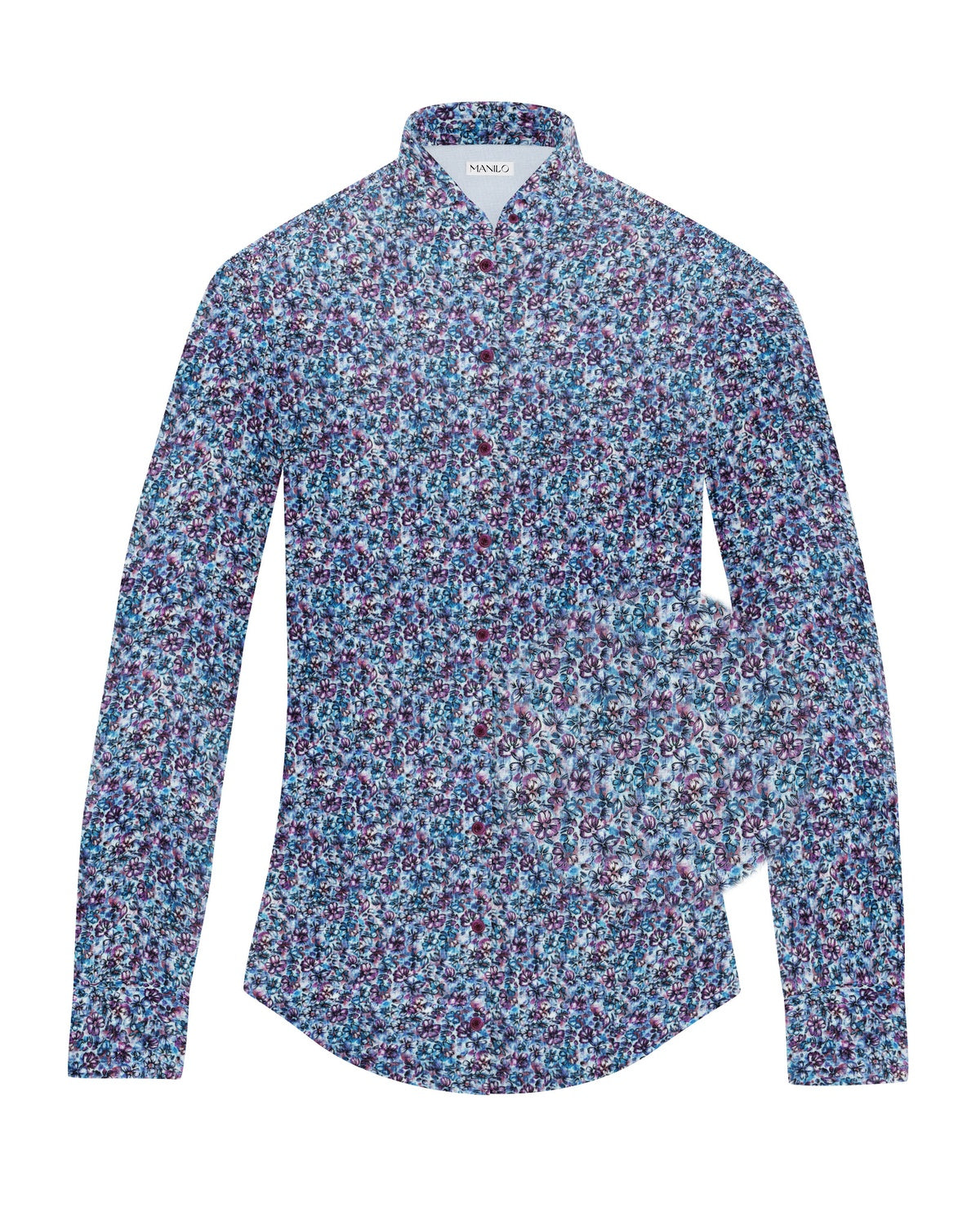 Stretch-Bluse SOPHIE mit Blumenprint in Blau-Violett (Art. 2210D-S)