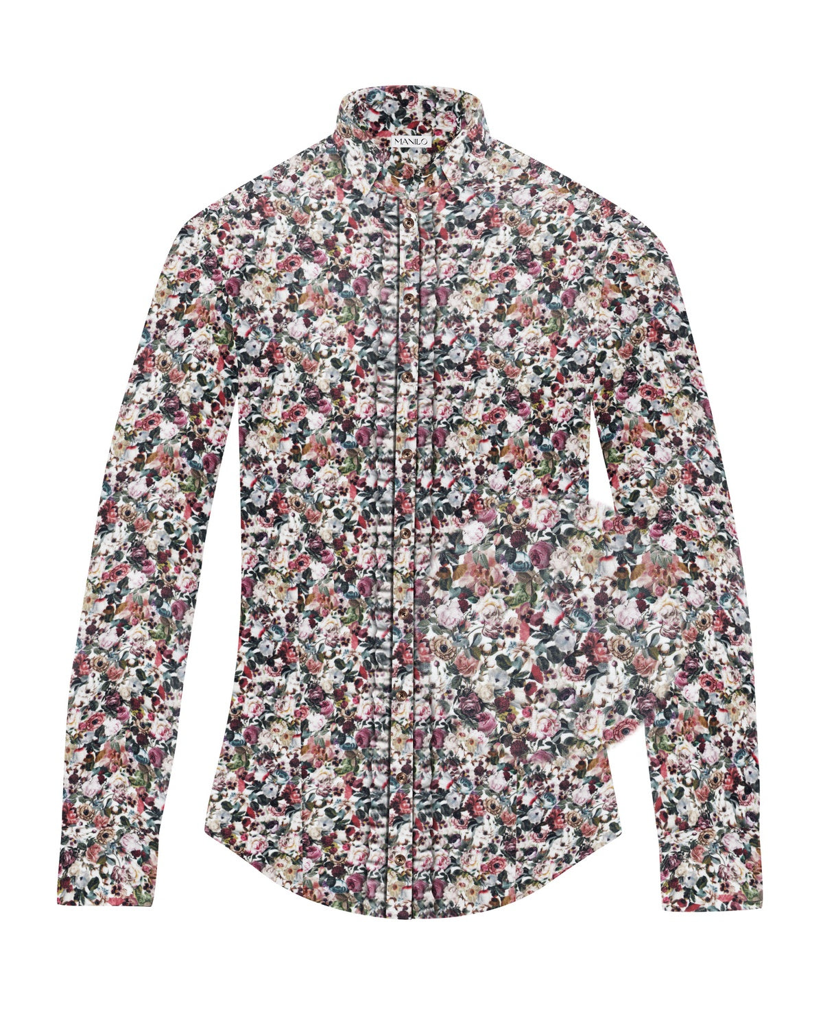 Stretch-Bluse SOPHIE mit Rüschen und Blumenprint in Altrosa (Art. 2212D-S-R)