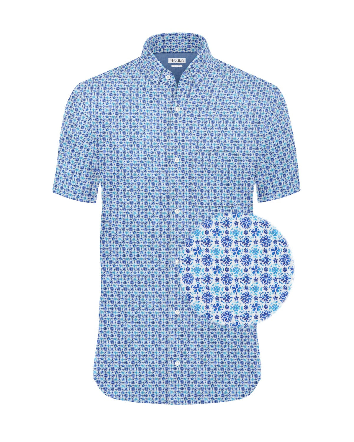 Chemise de loisirs avec motif de fleur bleu (art. 2214-c-ka)