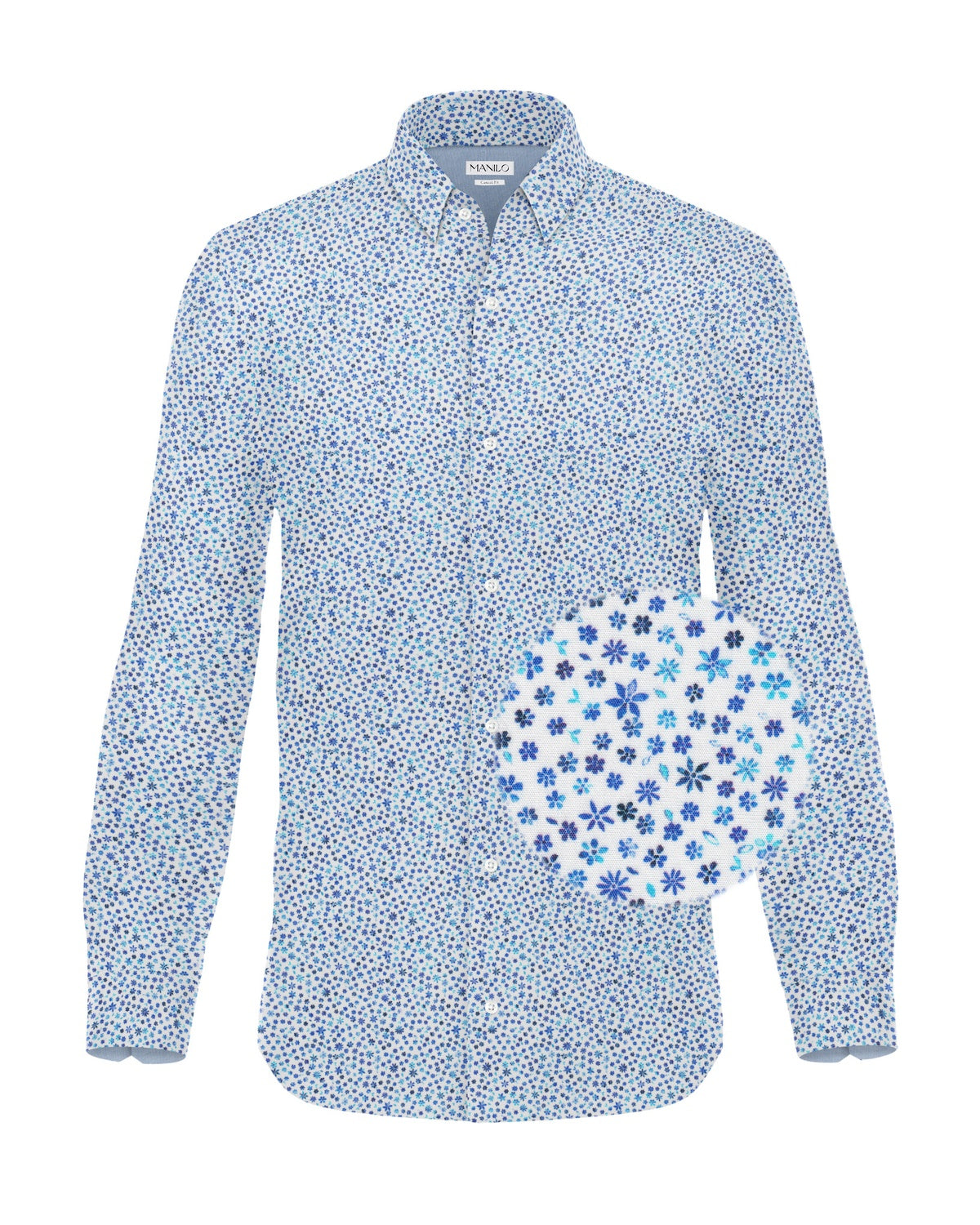 Freizeithemd mit Blumenmuster in Blau/Weiss (Art. 2218-C)