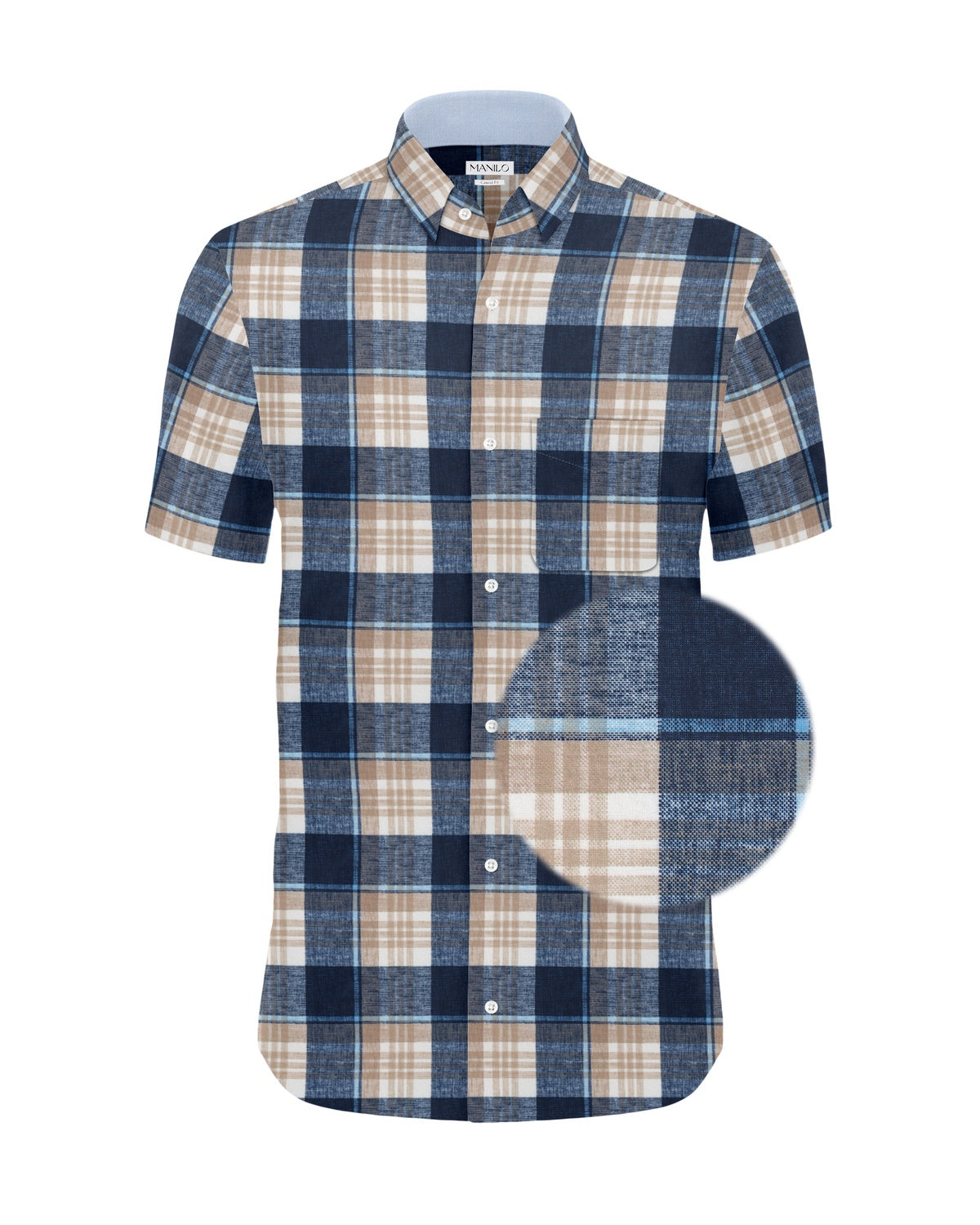 Casual shirt with check pattern beige/navy (Art. 2244-C-KA)