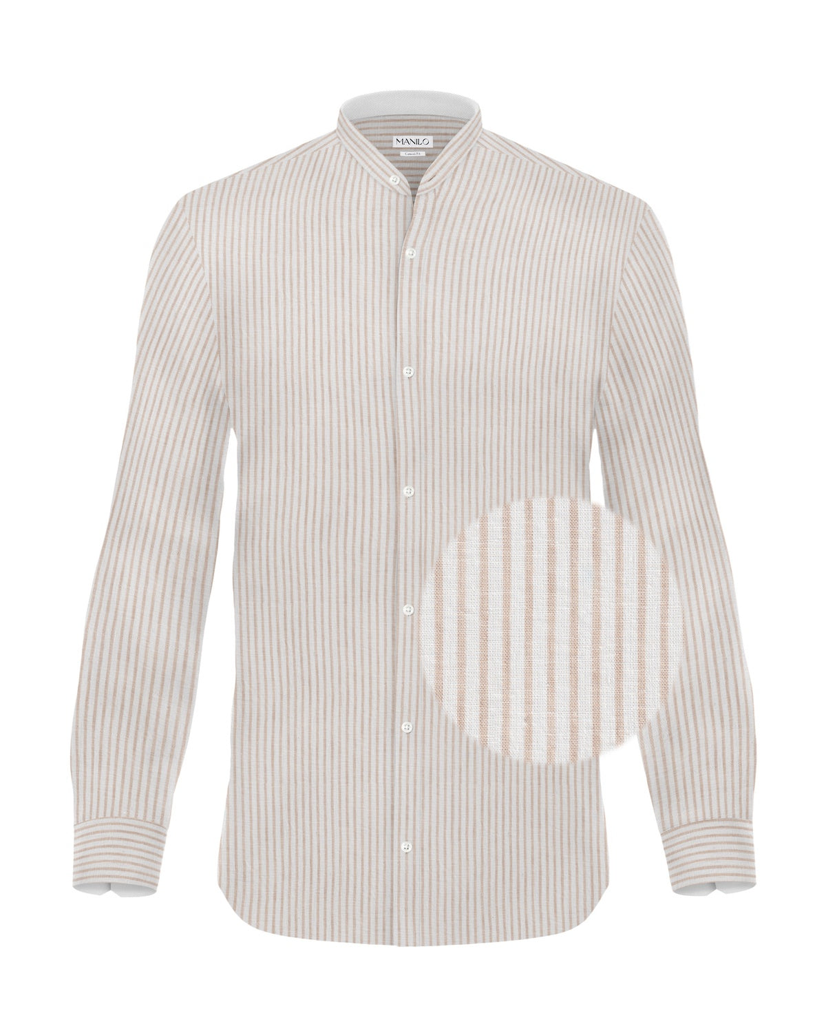 Leinenhemd mit Streifen in Beige und Stehkragen (Art. 2261-C-SK)