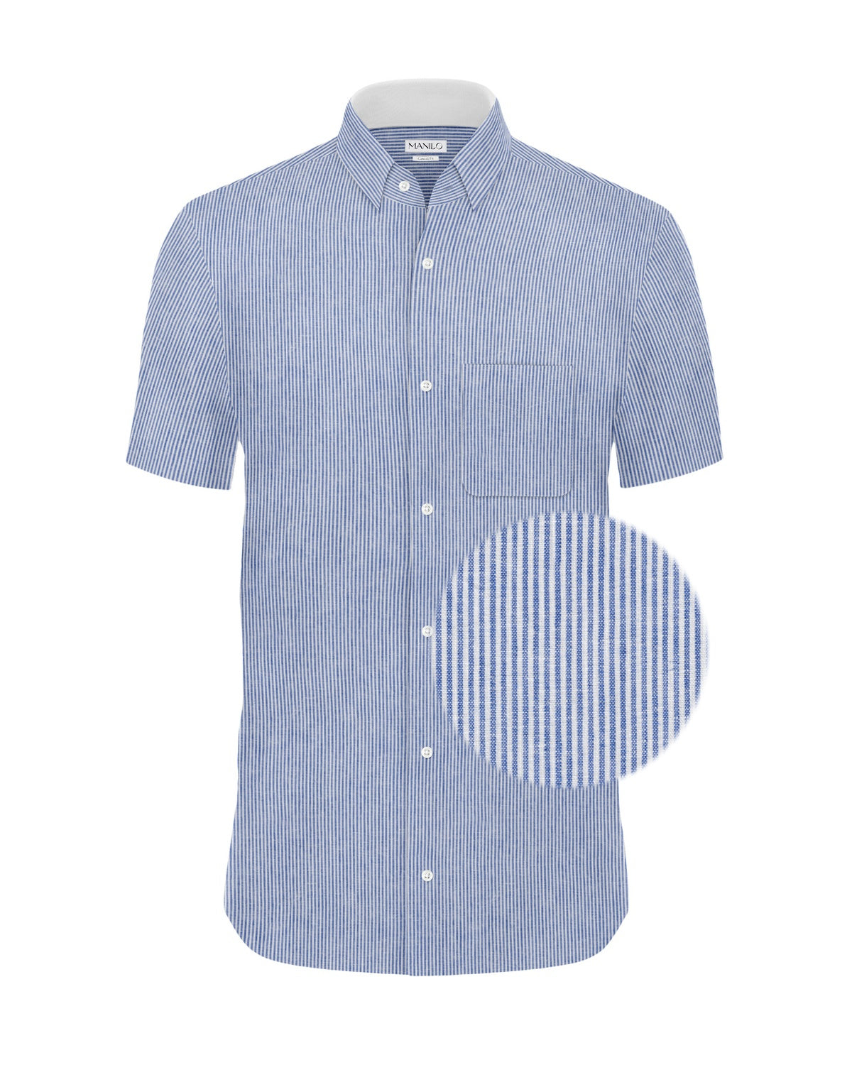 Chemise en lin à rayures bleues avec col montant (Art. 2264-C-SK)