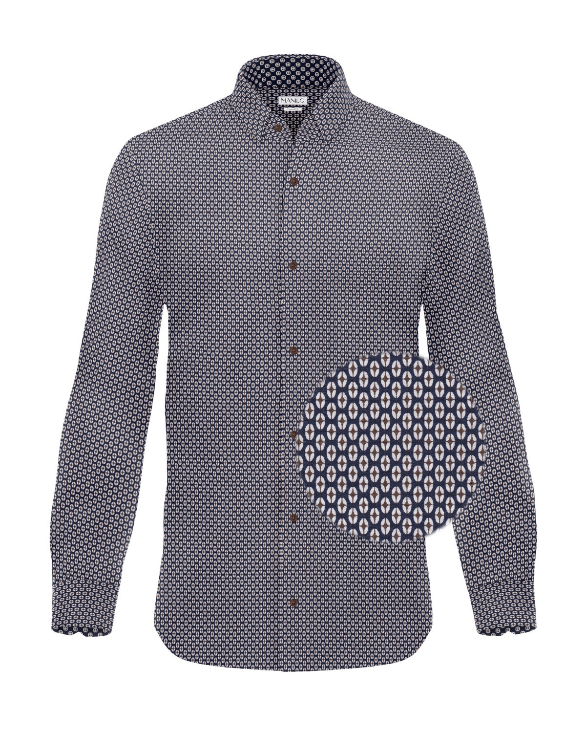 Freizeithemd mit Minimalprint Blau/Olive (Art. 2413-C)