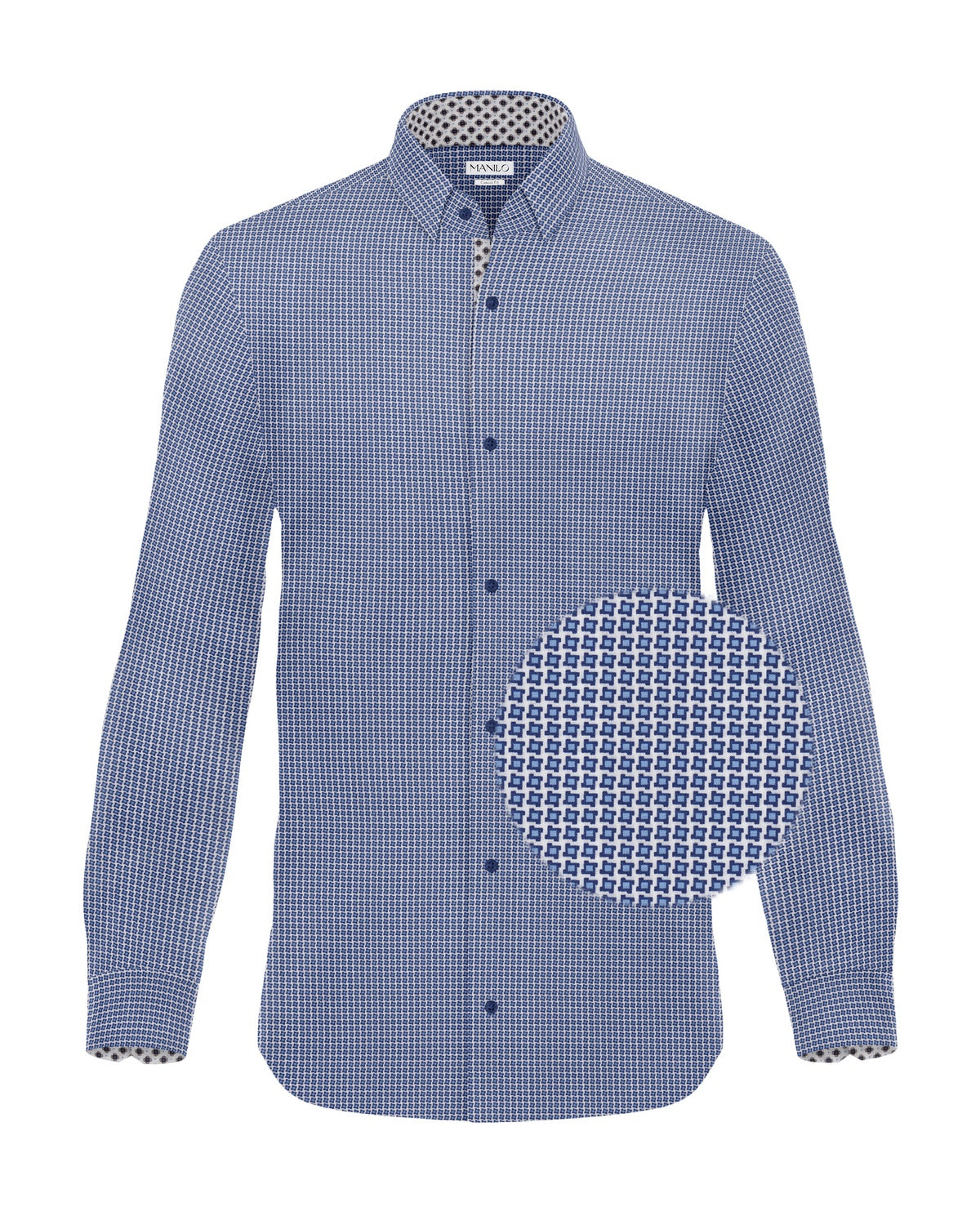 Freizeithemd mit Minimalprint Blau (Art. 2418-C)