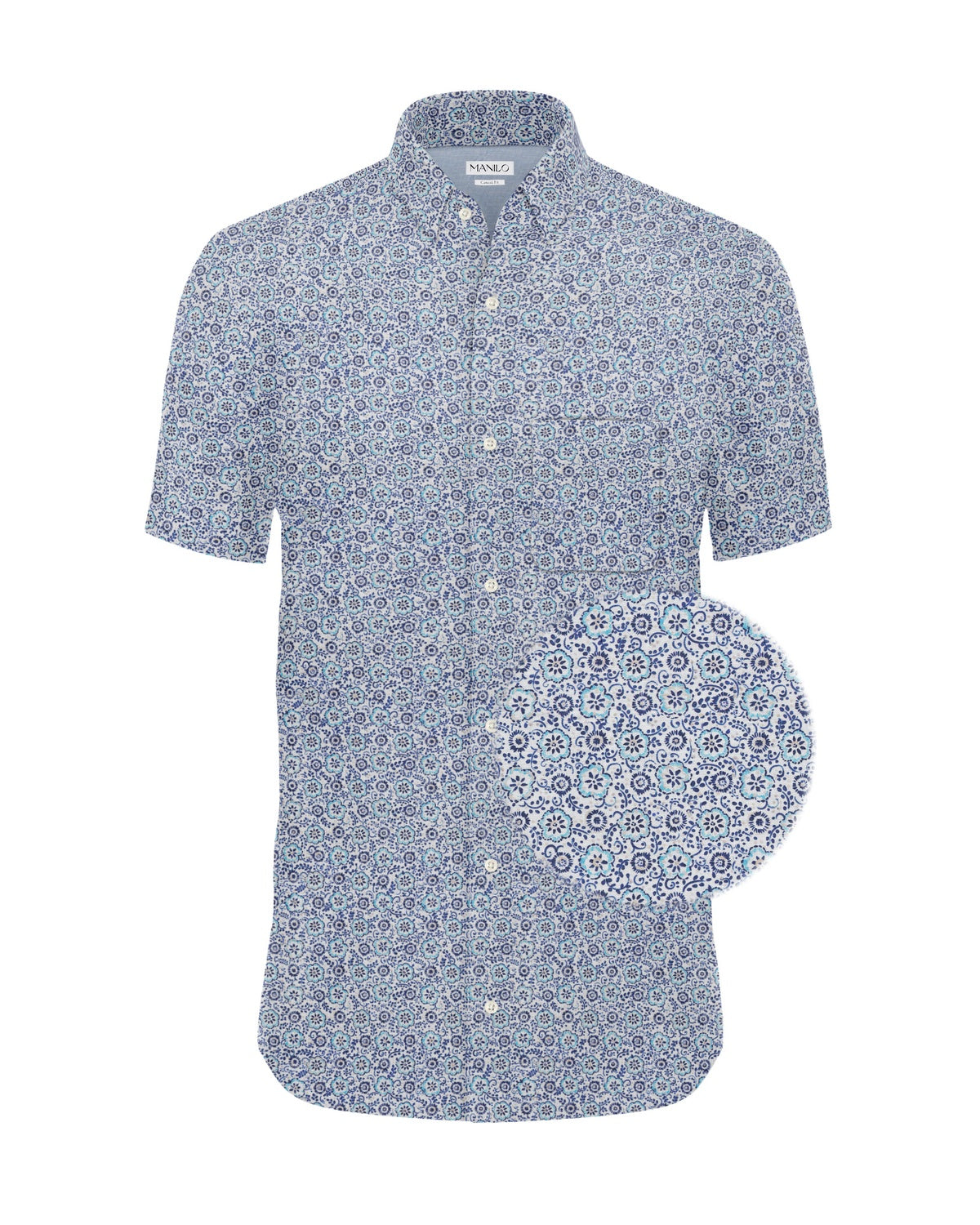 Freizeithemd mit Blumenprint in Blau (Art. 2502-C-KA)