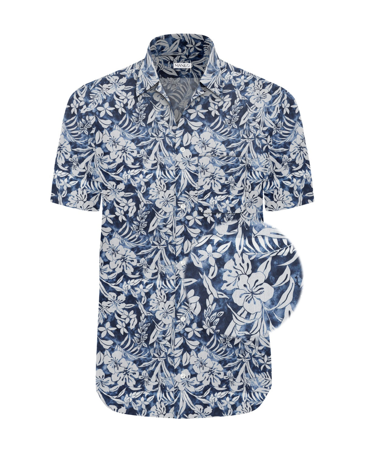 Hawaii-Hemd mit Blumenprint in Dunkelblau (Art. 2541-BS)
