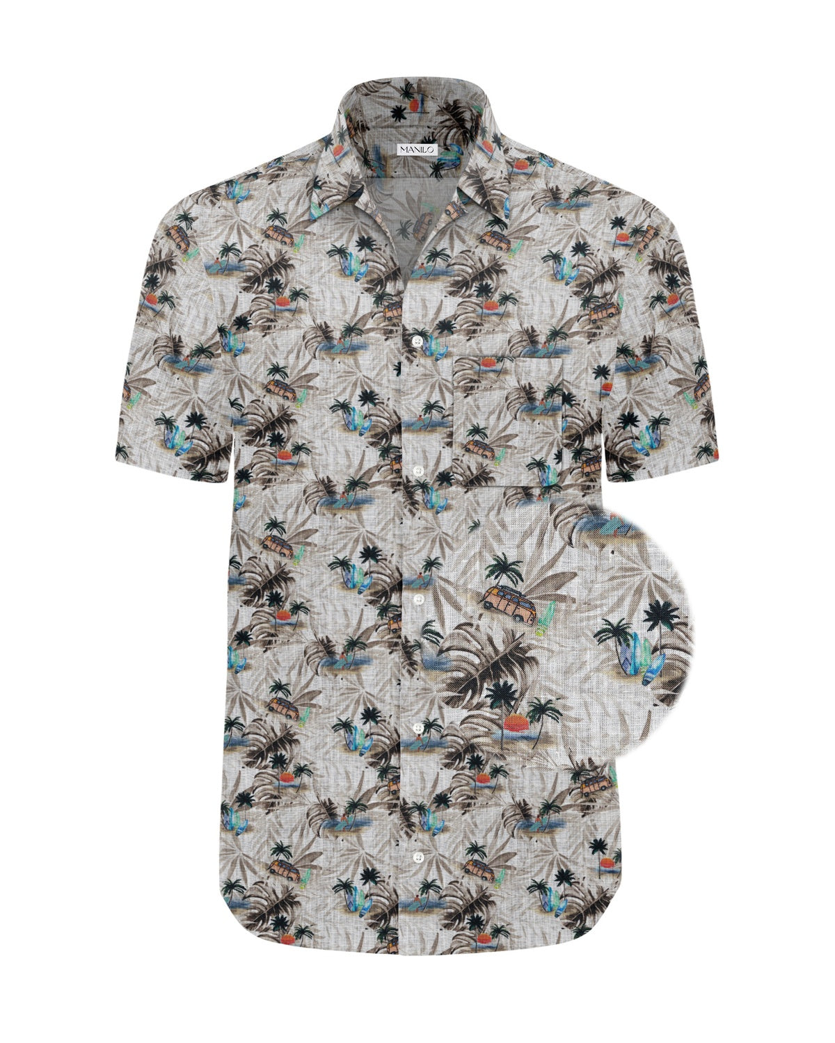 Hawaii-Hemd in Leinen mit Strand-Print in Beige (Art. 2546-BS)