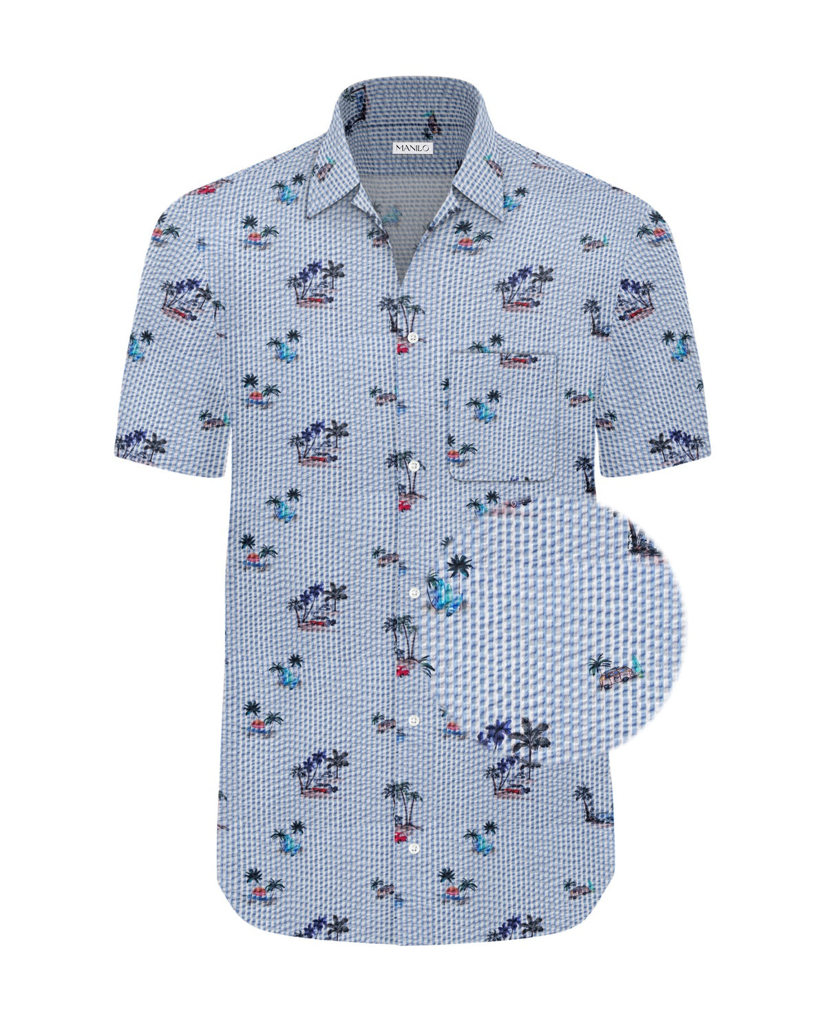 Chemise hawaïenne avec imprimé plage en bleu (art. 2547-BS)