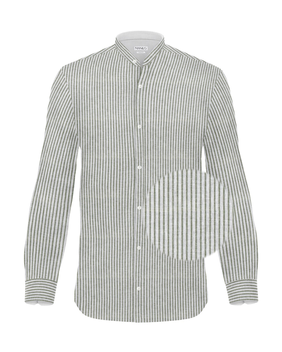 Chemise en lin à manches longues avec rayures vertes et col montant (art. 2573-C-SK)