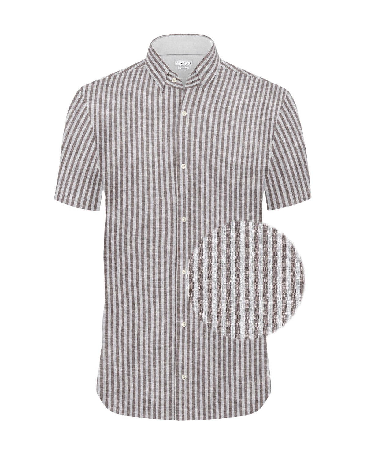 Chemise en lin à manches courtes et rayures marron (art. 2574-C-KA)