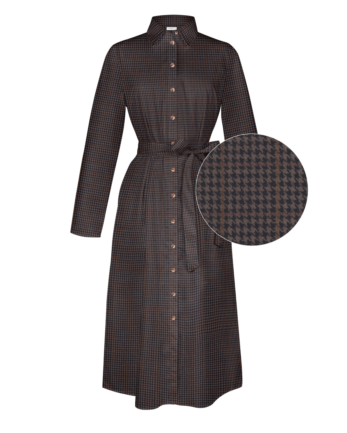 Autumn dress DÉLICIA with houndstooth pattern in brown (2574D-D)
