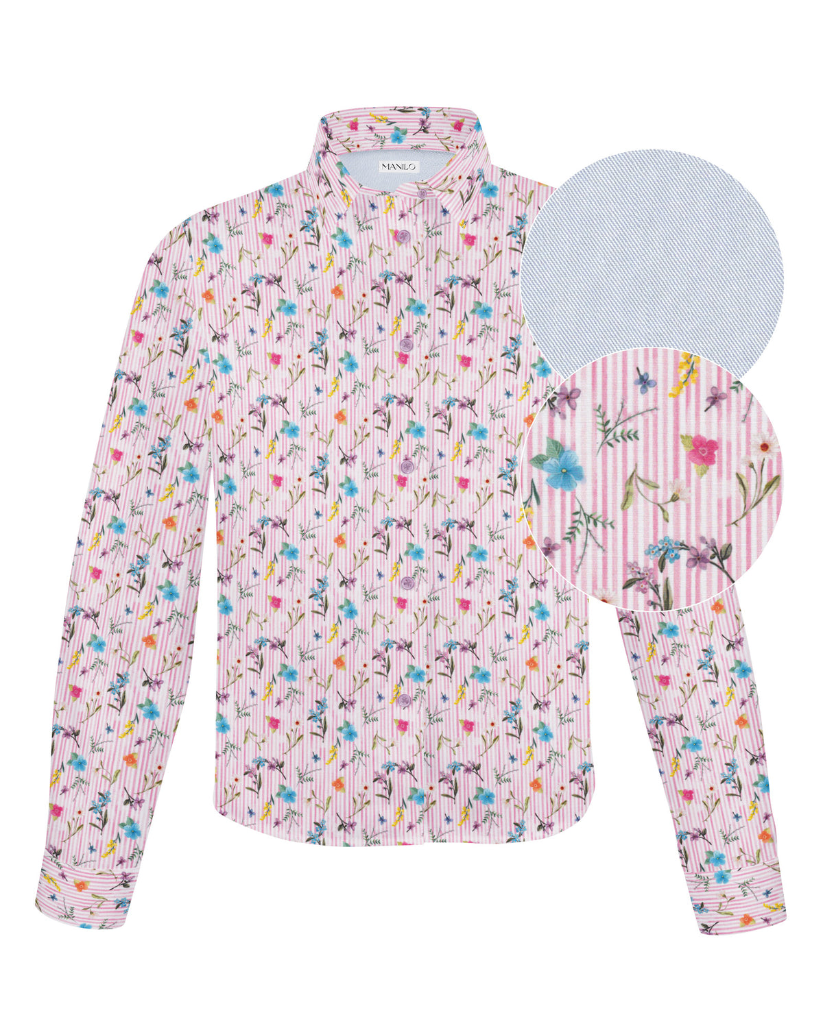 Boxy Bluse GABRIELLE mit buntem Blumen-Print und Rosa-Streifen (2303D-G)
