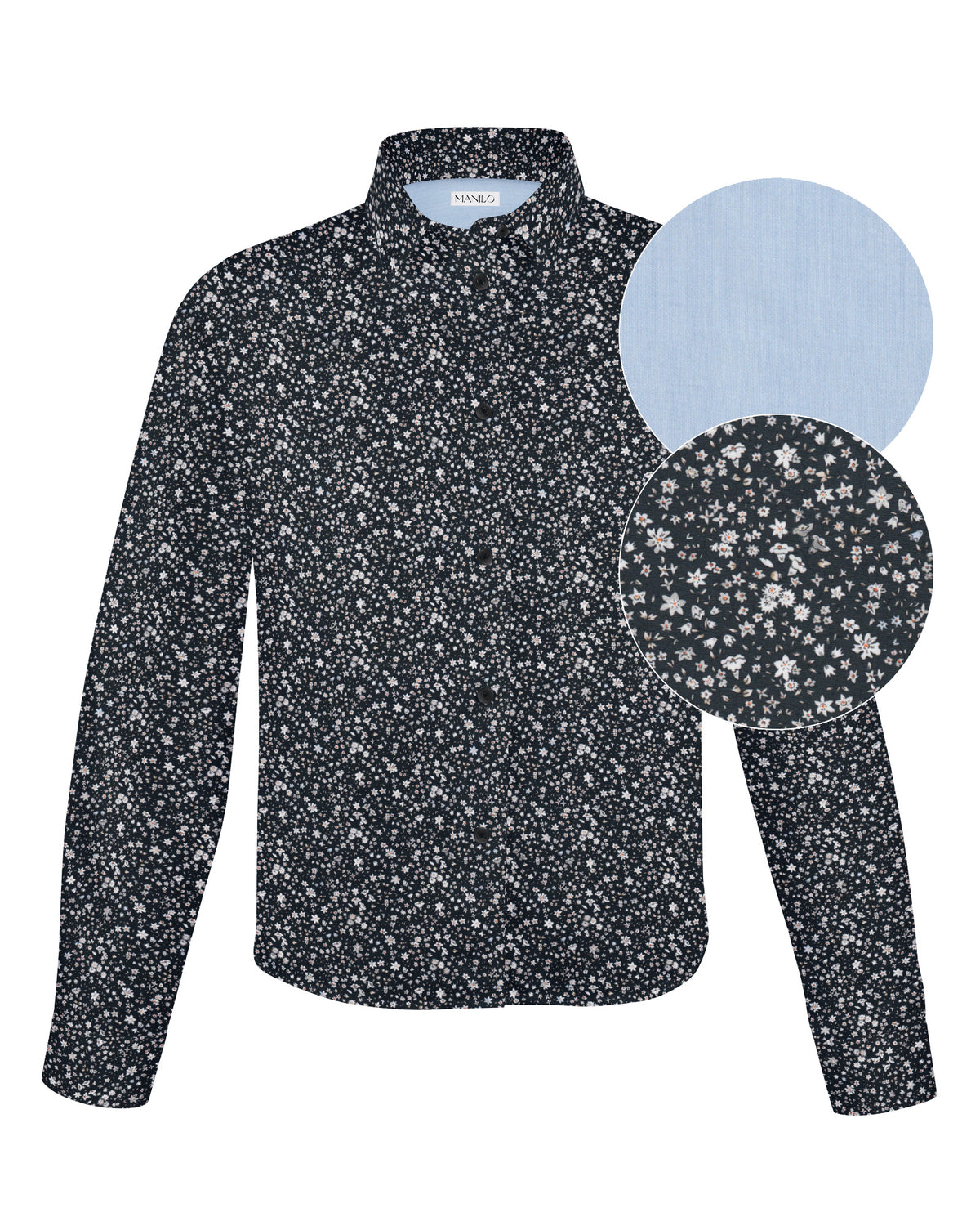 Boxy Bluse GABRIELLE mit Blumenprint in Schwarz (2502D-G)