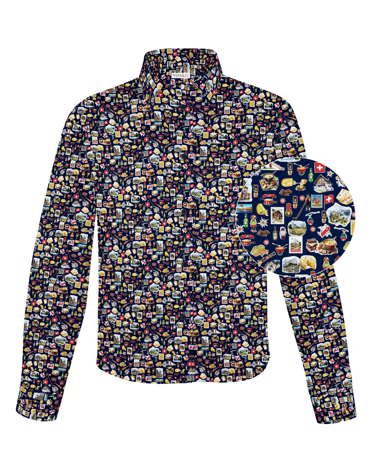 Blouse boxy GABRIELLE avec imprimé suisse en marine (art. 9032D-G)