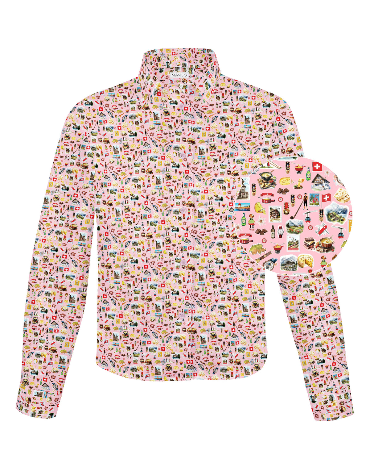Blouse GABRIELLE de Boxy avec impression suisse en rose (art. 9033D-G)