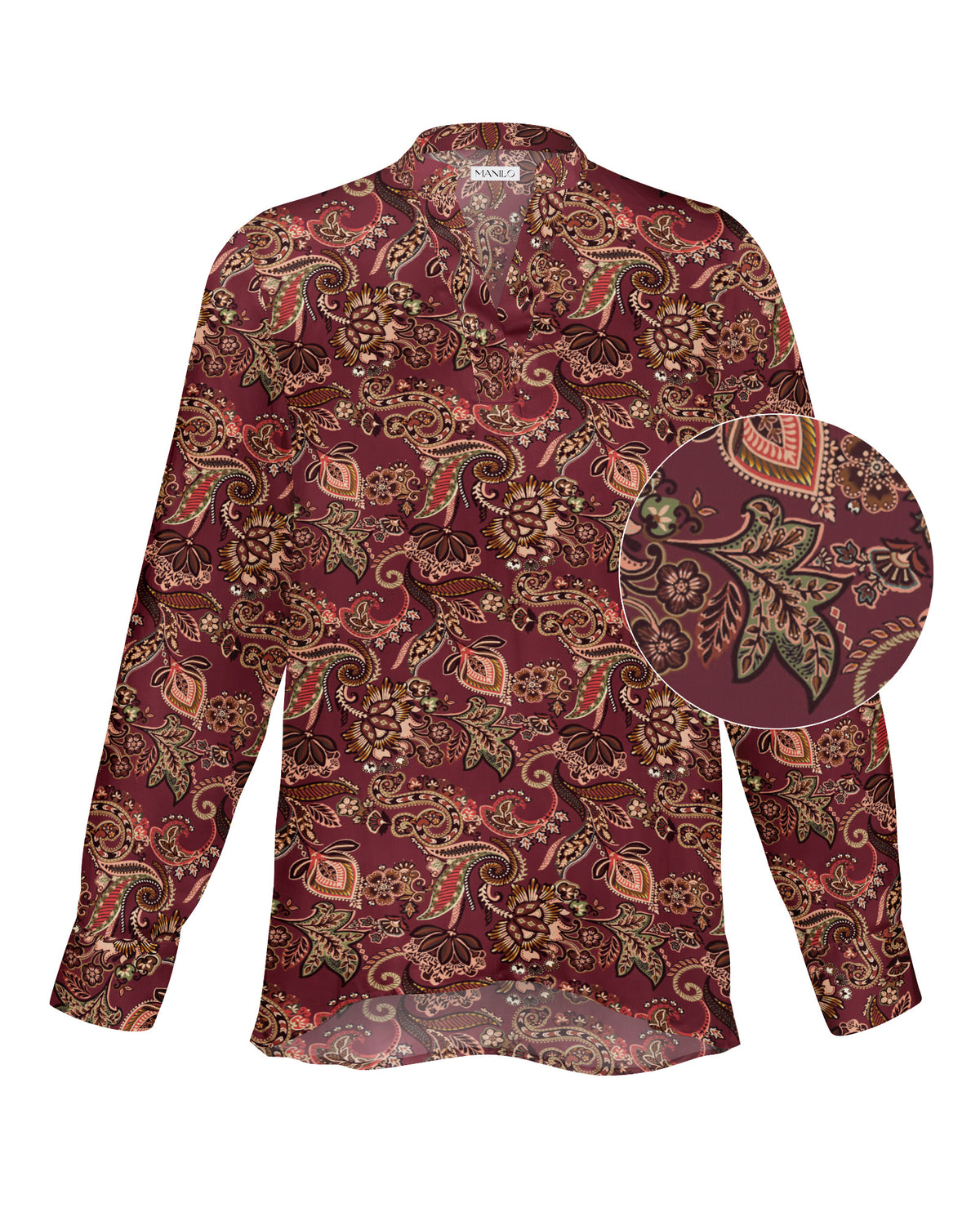 Oversize Viskose-Bluse ISABELLE mit Printmuster in Bordeaux (2592D-I)