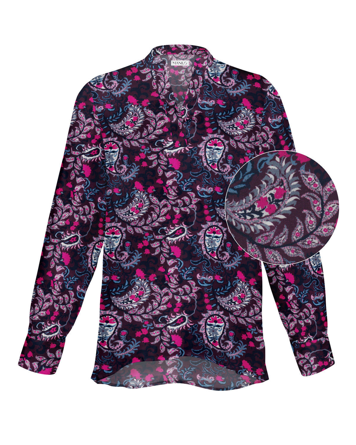 Oversize Viskose-Bluse ISABELLE mit Printmuster in Bordeaux (2598D-I)