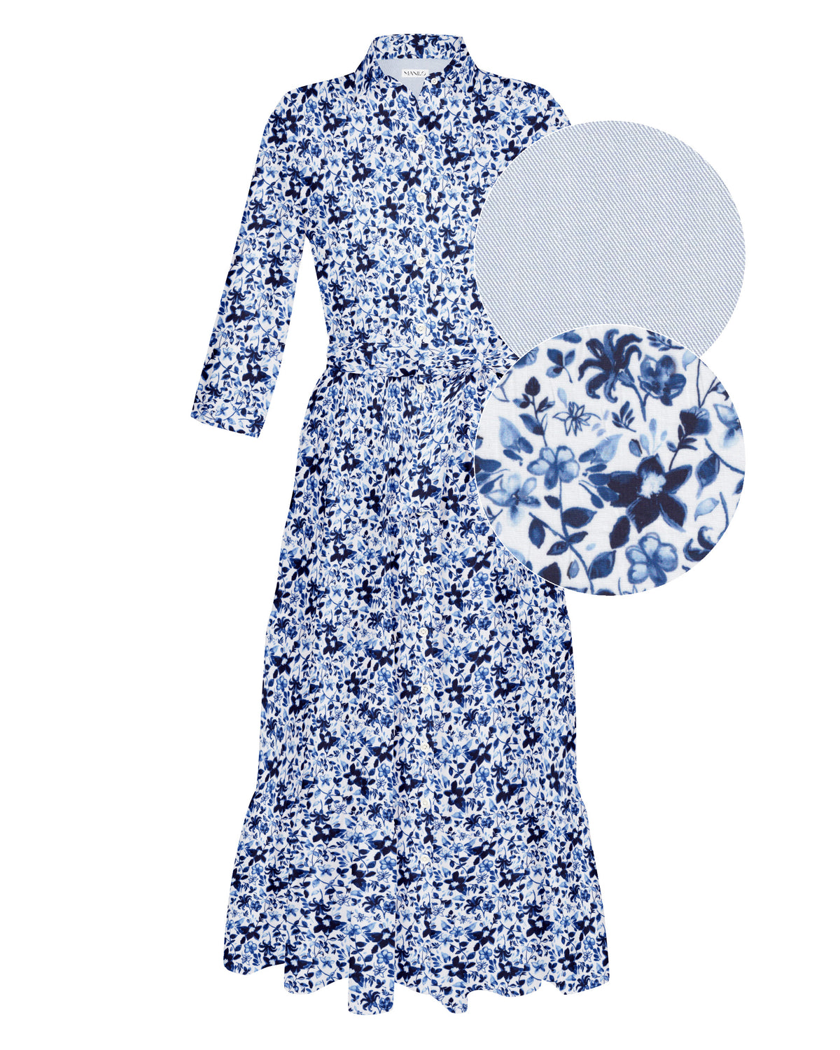 JADE summer dress with floral print in blue/white (2308D-J)