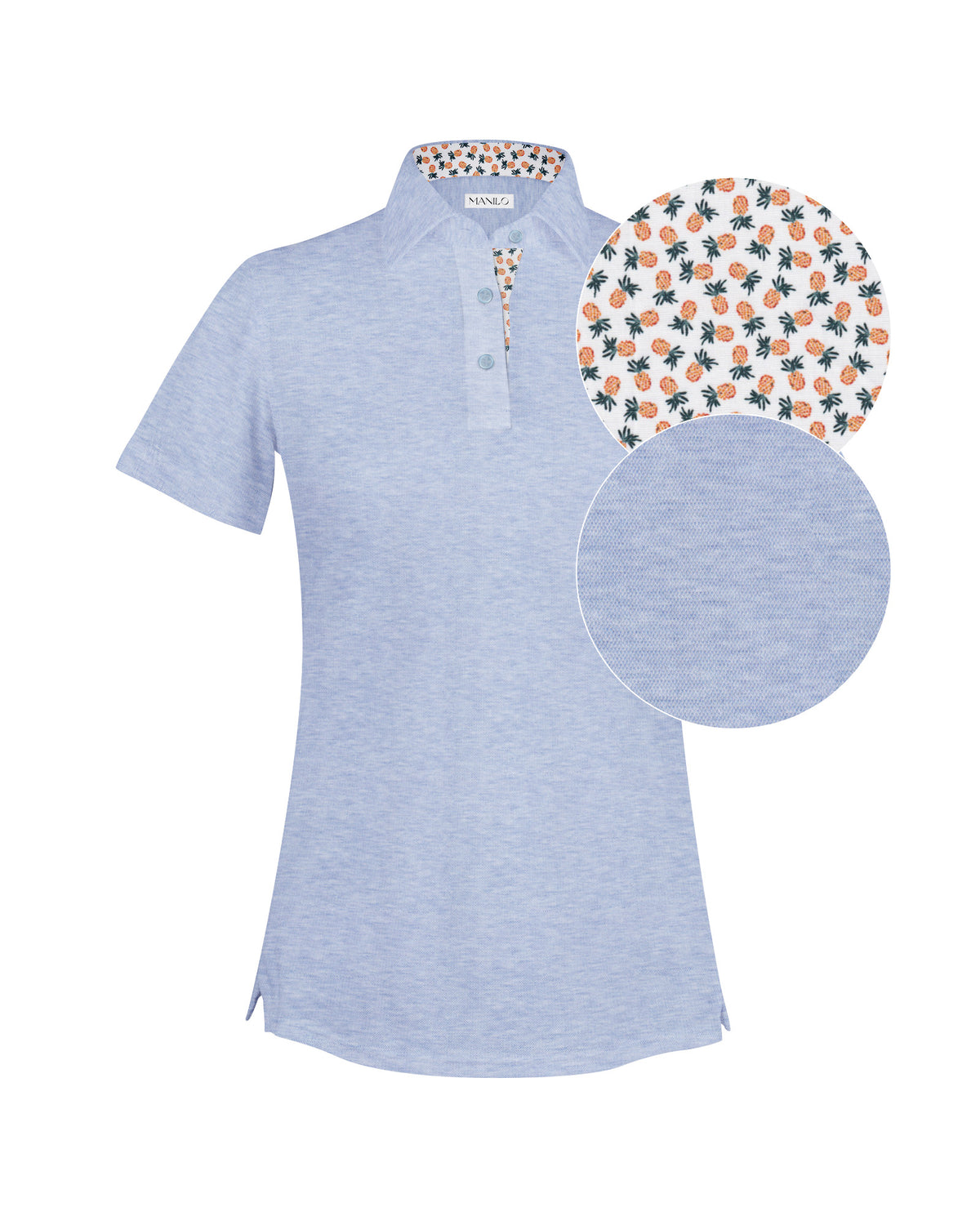 Poloshirt LOUISE in Blau mit Kontrast in Kragen und bei Knopfleiste (2394D-L-KA)