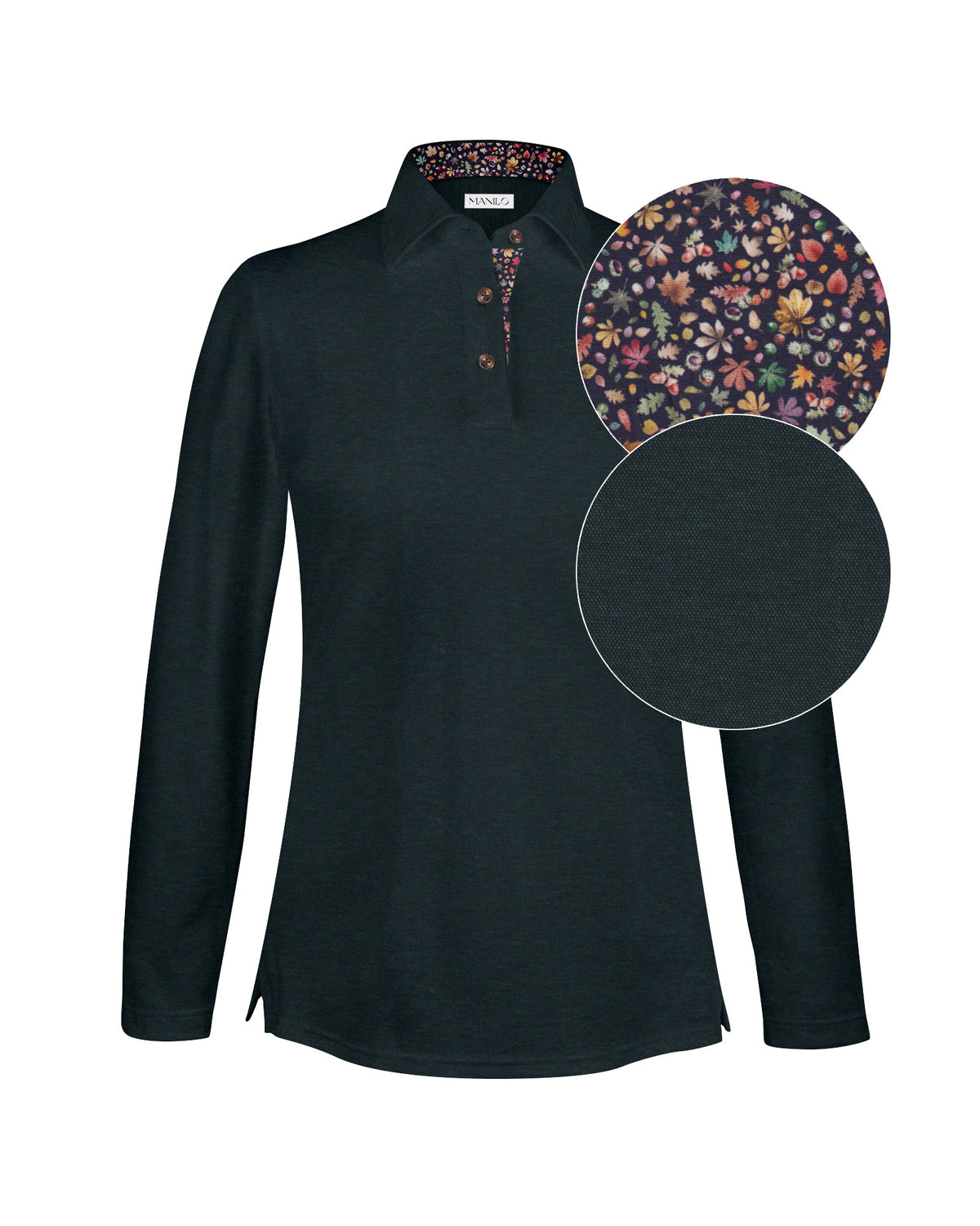 LOUISE long-sleeved polo shirt in brown with contrasting collar and button placket (2613D-L-LA)