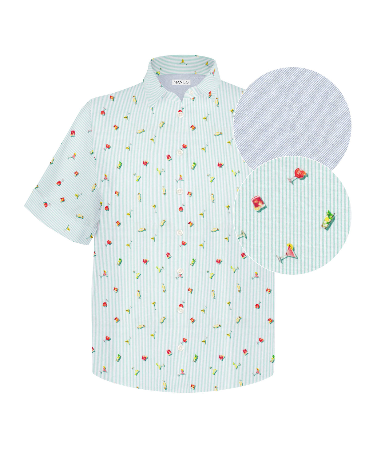 MARIE oversized short-sleeved blouse with cocktail print in turquoise (2335D-M)
