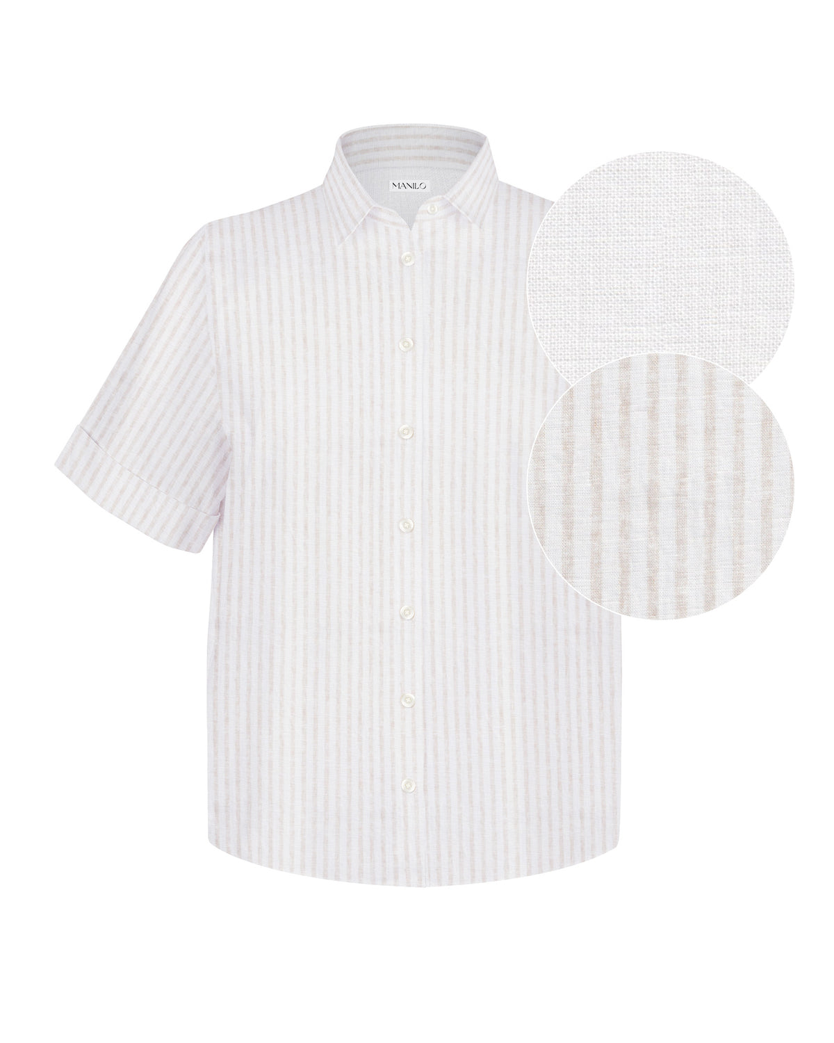 MARIE oversized short-sleeved blouse in linen with beige stripes (2378D-M)