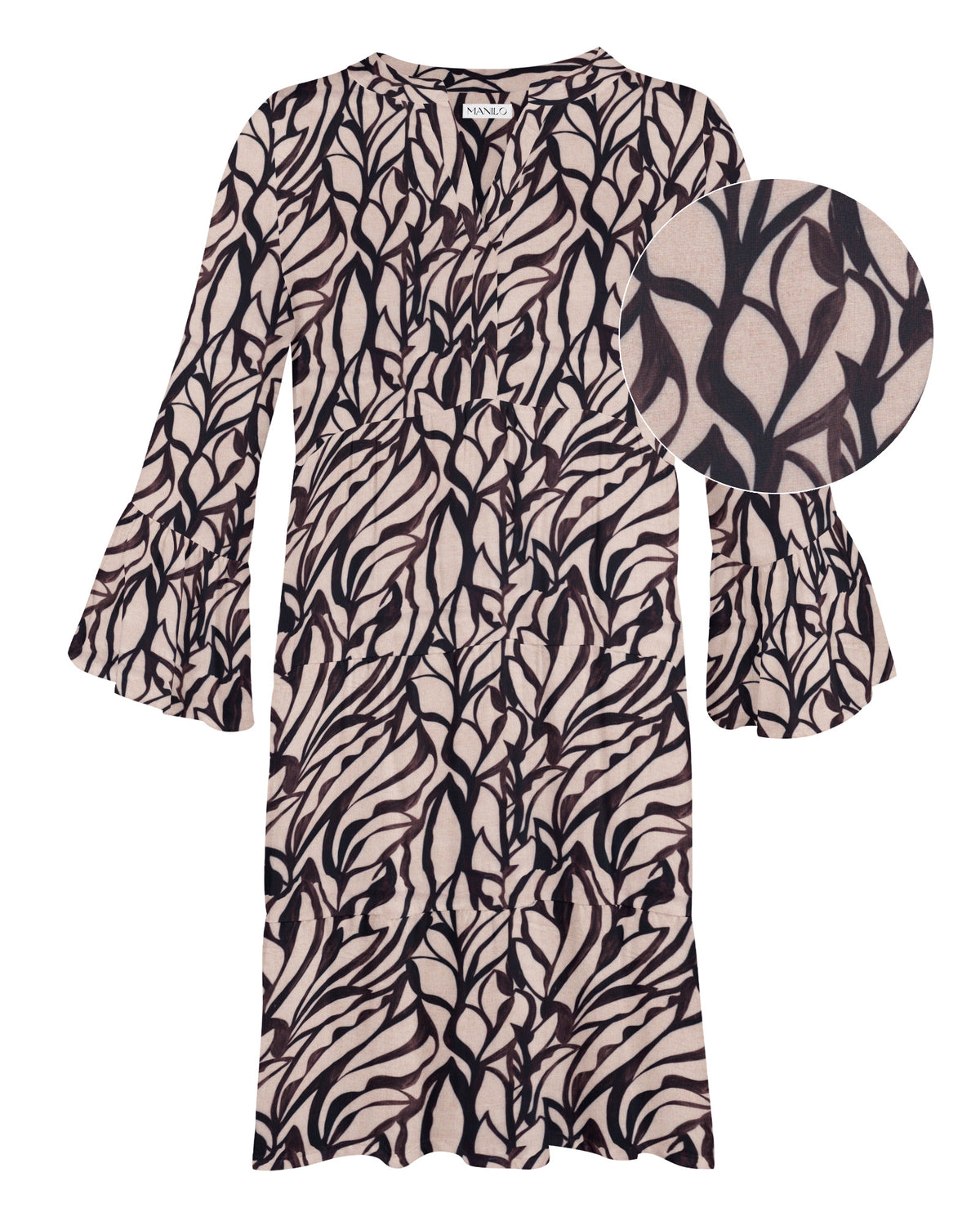 OCÉANE tunic dress with print pattern in brown/beige (2360D-O)