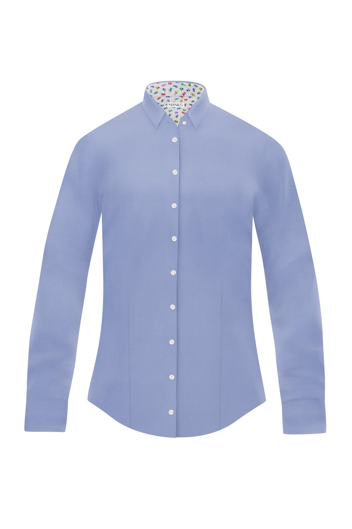 Bluse SOPHIE mit Printmuster in Kragen und Manschette in Blau (Art. 2155D-S)