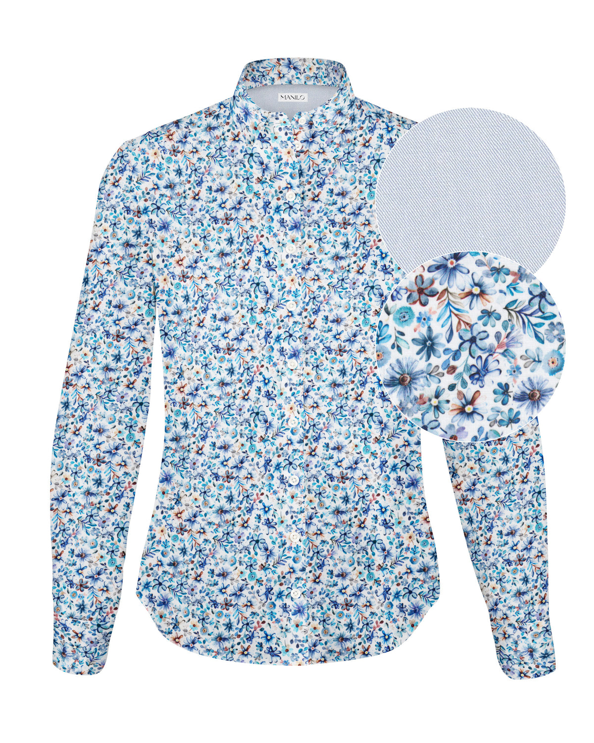 Stretch-Bluse SOPHIE mit Blumen-Print in Blau (2307D-S)