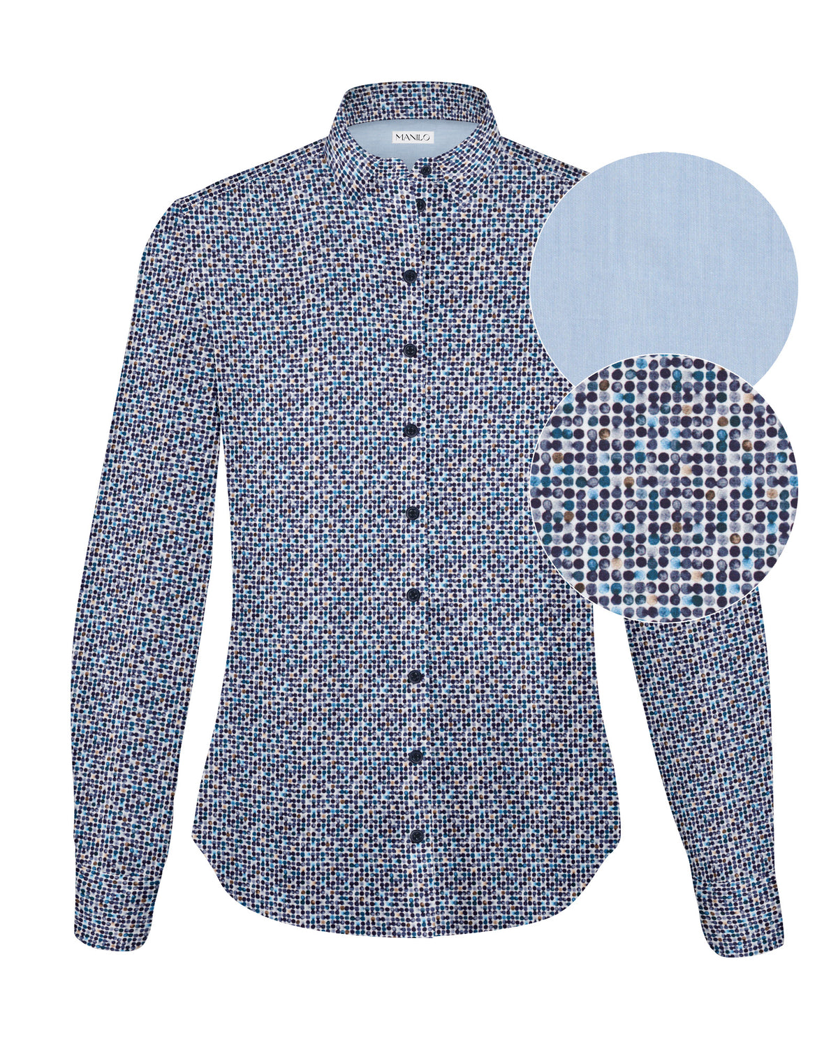 Blouse stretch SOPHIE avec imprimé graphique en bleu (2514D-S)