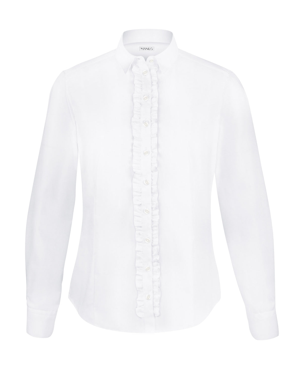 Stretch-Bluse SOPHIE mit Rüschen in Weiss (Art. 1001D-S-R)