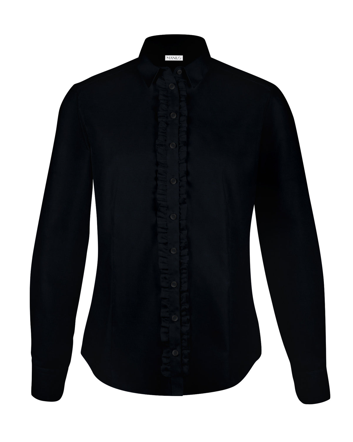 Blouse stretch SOPHIE à volants en noir (art. 1004D-S-R)
