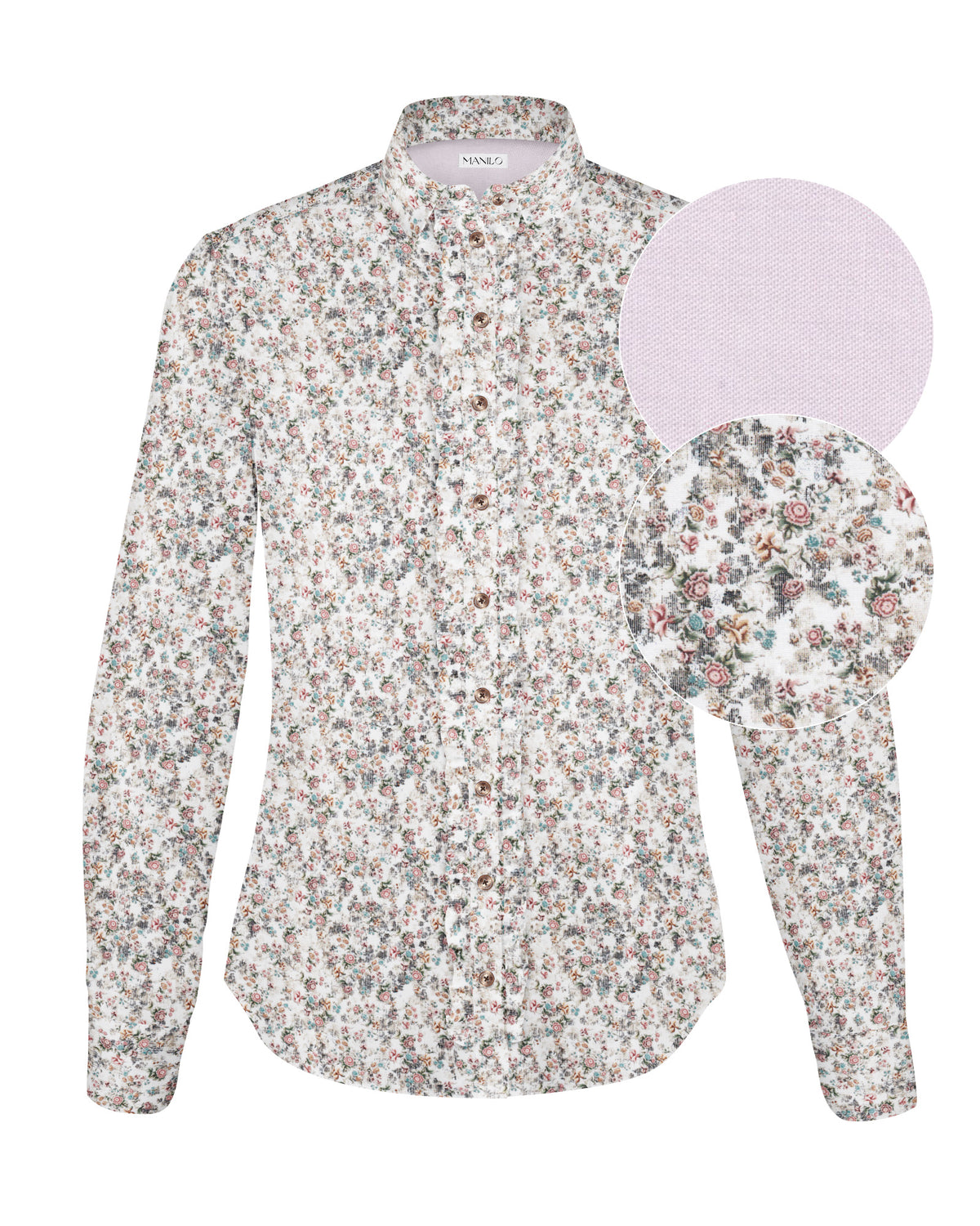 Blouse stretch SOPHIE avec volants et pint de fleurs en blanc/rose (2507D-S-R)