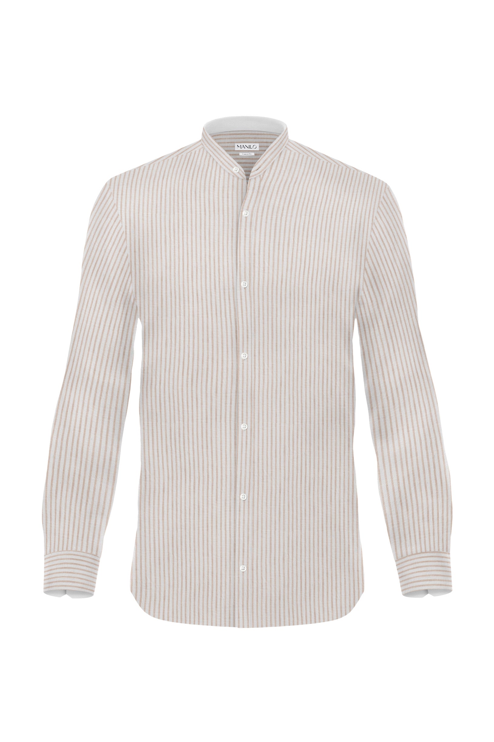 Linen shirt with stripes in beige and stand-up collar (Art. 2261-C-SK)