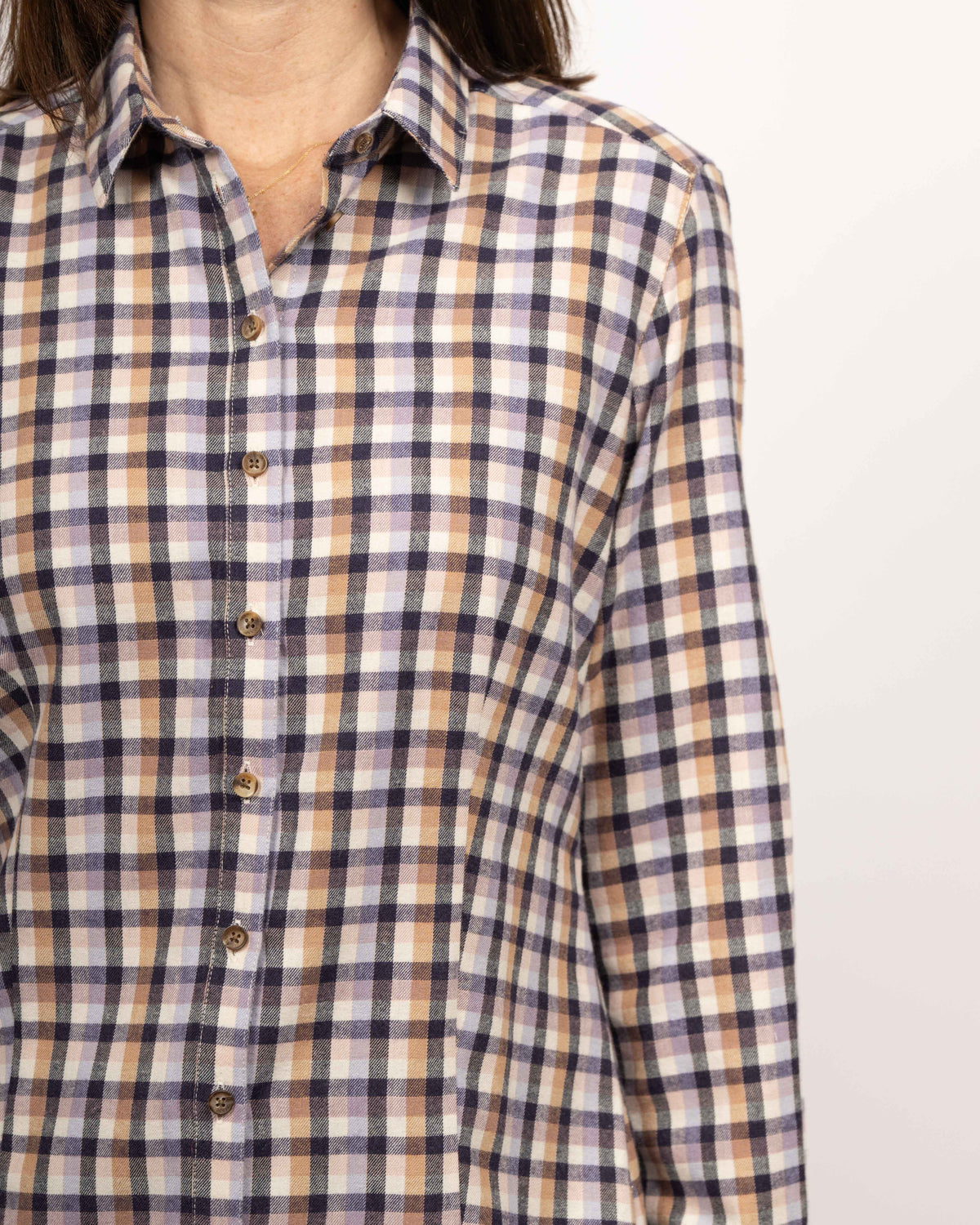Blouse en flanelle SOPHIE avec motif à carreaux en violet/beige (2274D-S)