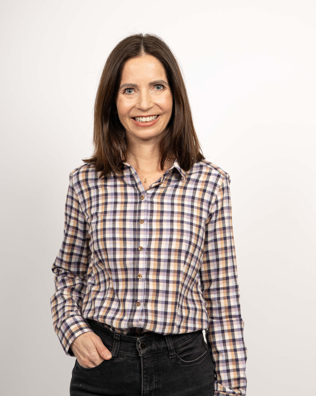 Blouse en flanelle SOPHIE avec motif à carreaux en violet/beige (2274D-S)