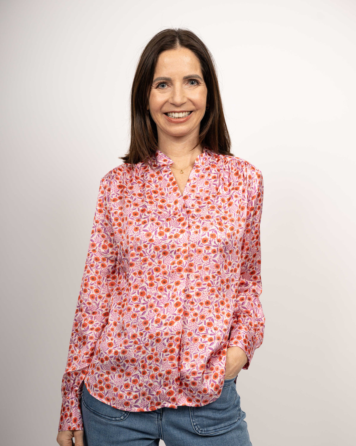 Viscose blouse ROSE with print pattern in raspberry (2358D-R)