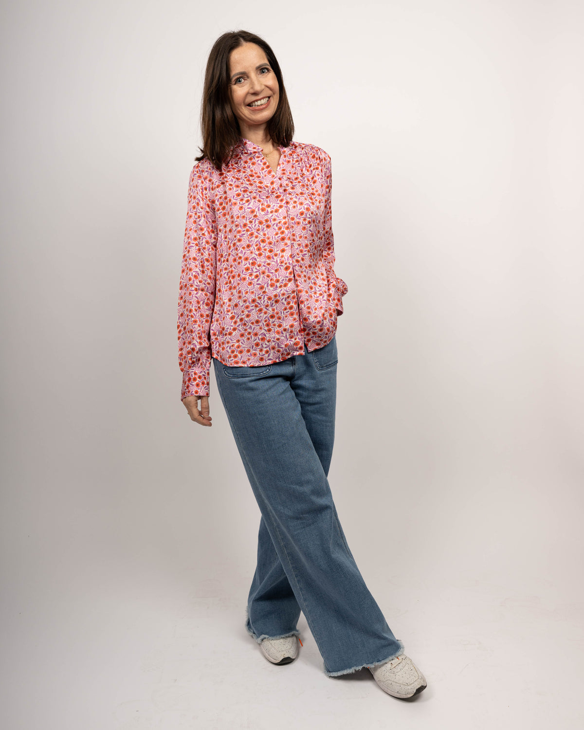 Viscose blouse ROSE with print pattern in raspberry (2358D-R)