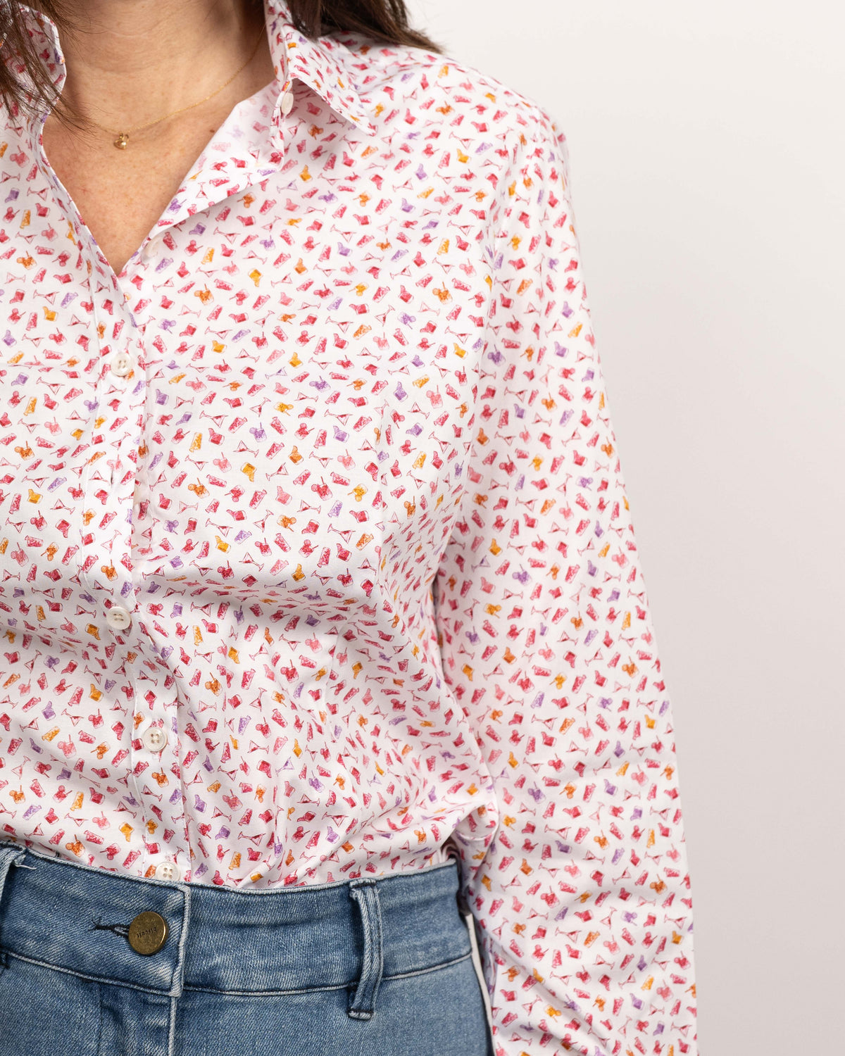 Stretch-Bluse SOPHIE mit farbigem Cocktail-Print (2337D-S)