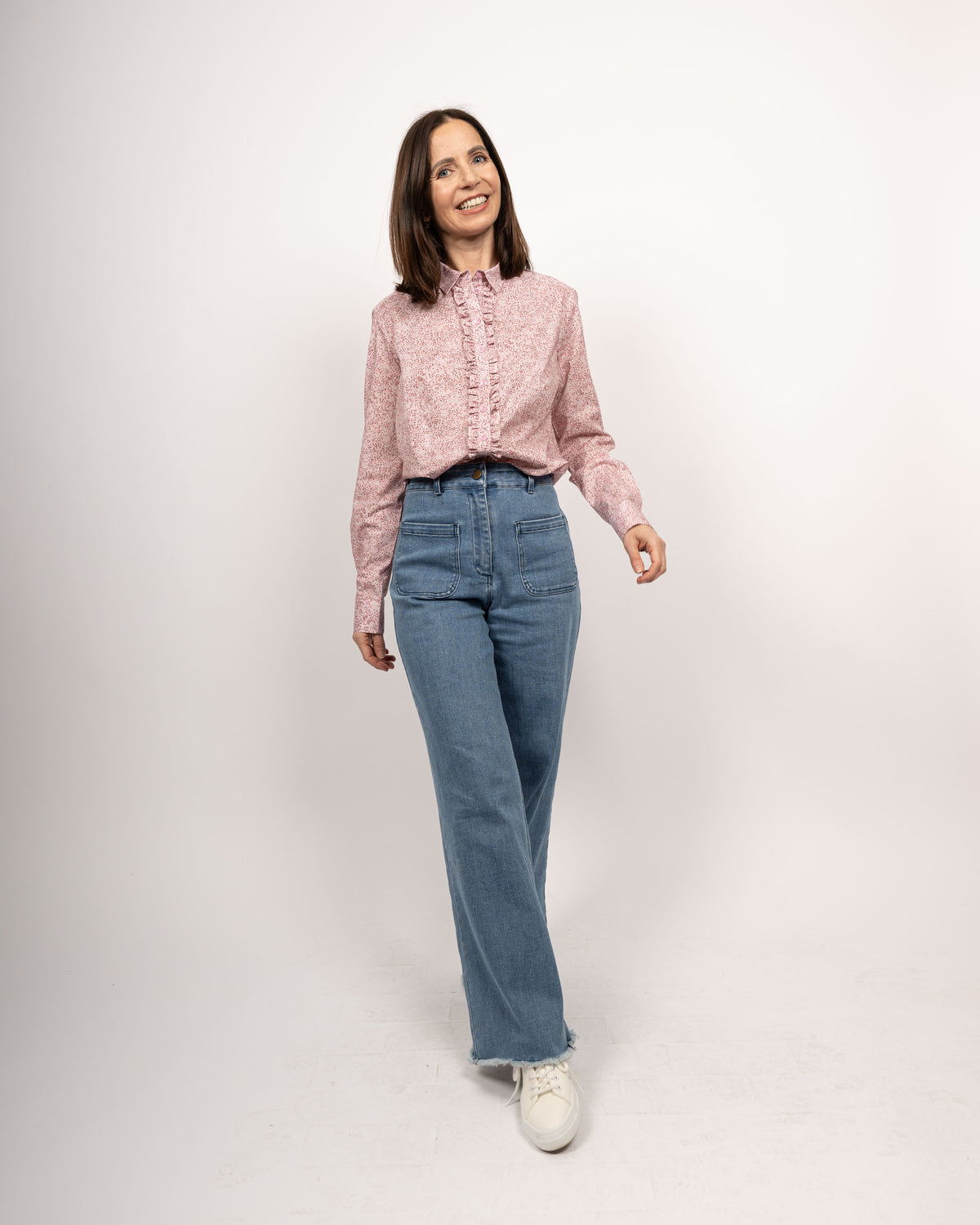 Stretch-Bluse SOPHIE mit Rüschen und Blumen-Print in Rosa (2317D-S-R)