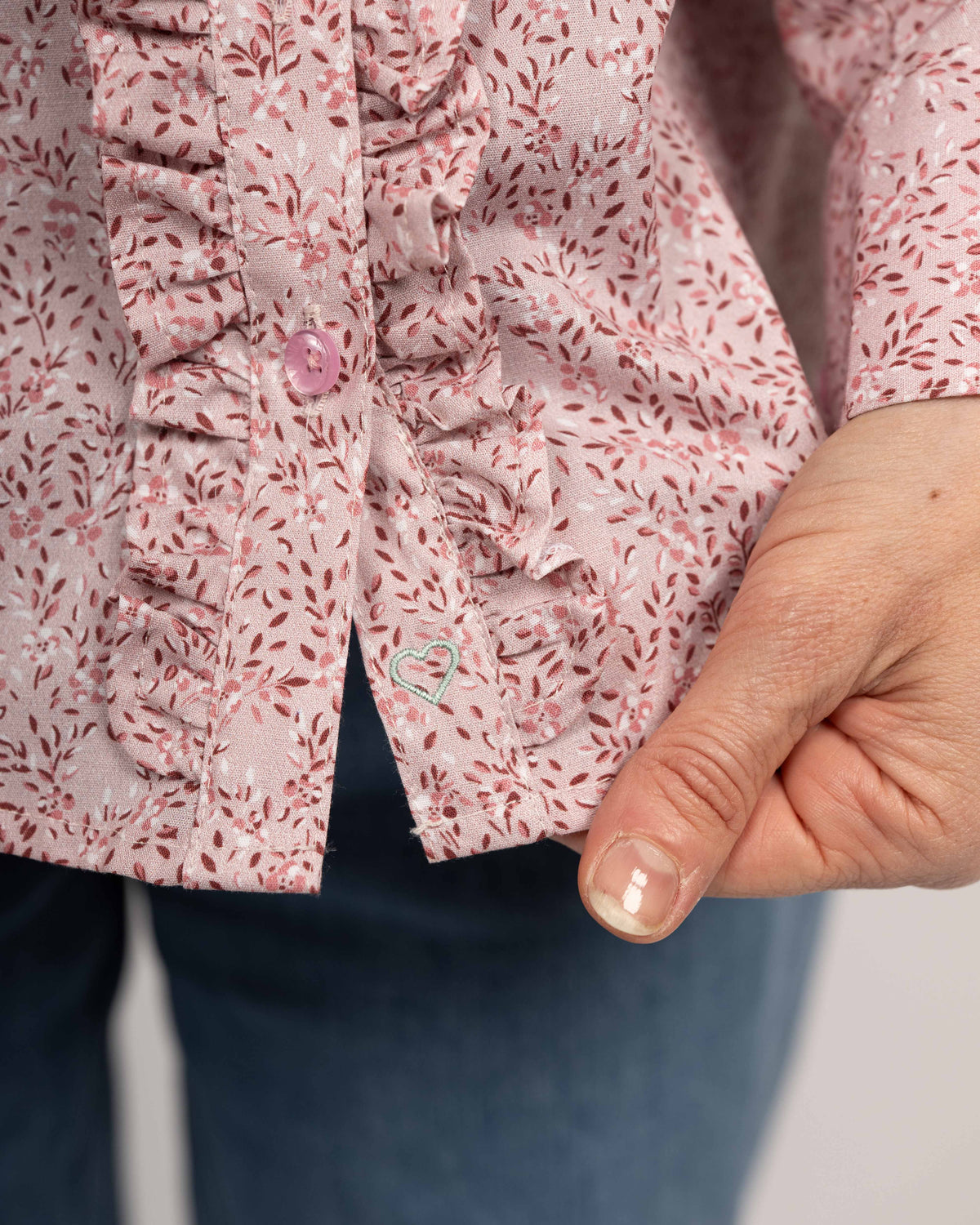 Stretch-Bluse SOPHIE mit Rüschen und Blumen-Print in Rosa (2317D-S-R)