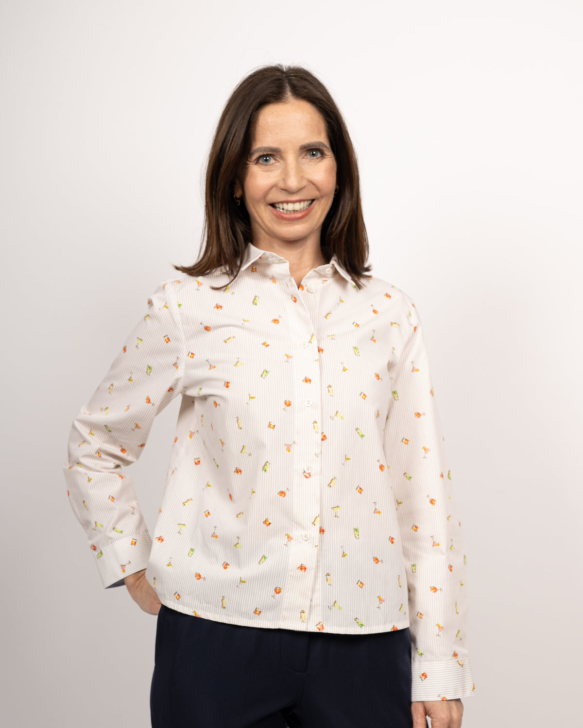 Blouse GABRIELLE de Boxy avec imprimé cocktail en beige (2342D-G)