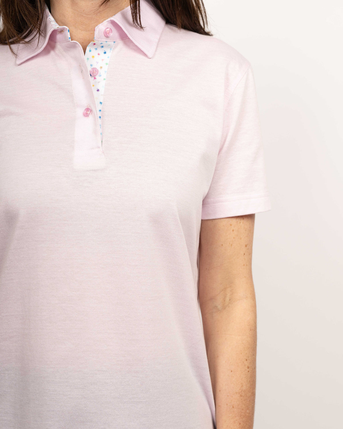 Poloshirt LOUISE in Rosa mit Kontrast in Kragen und bei Knopfleiste (2392D-L-KA)