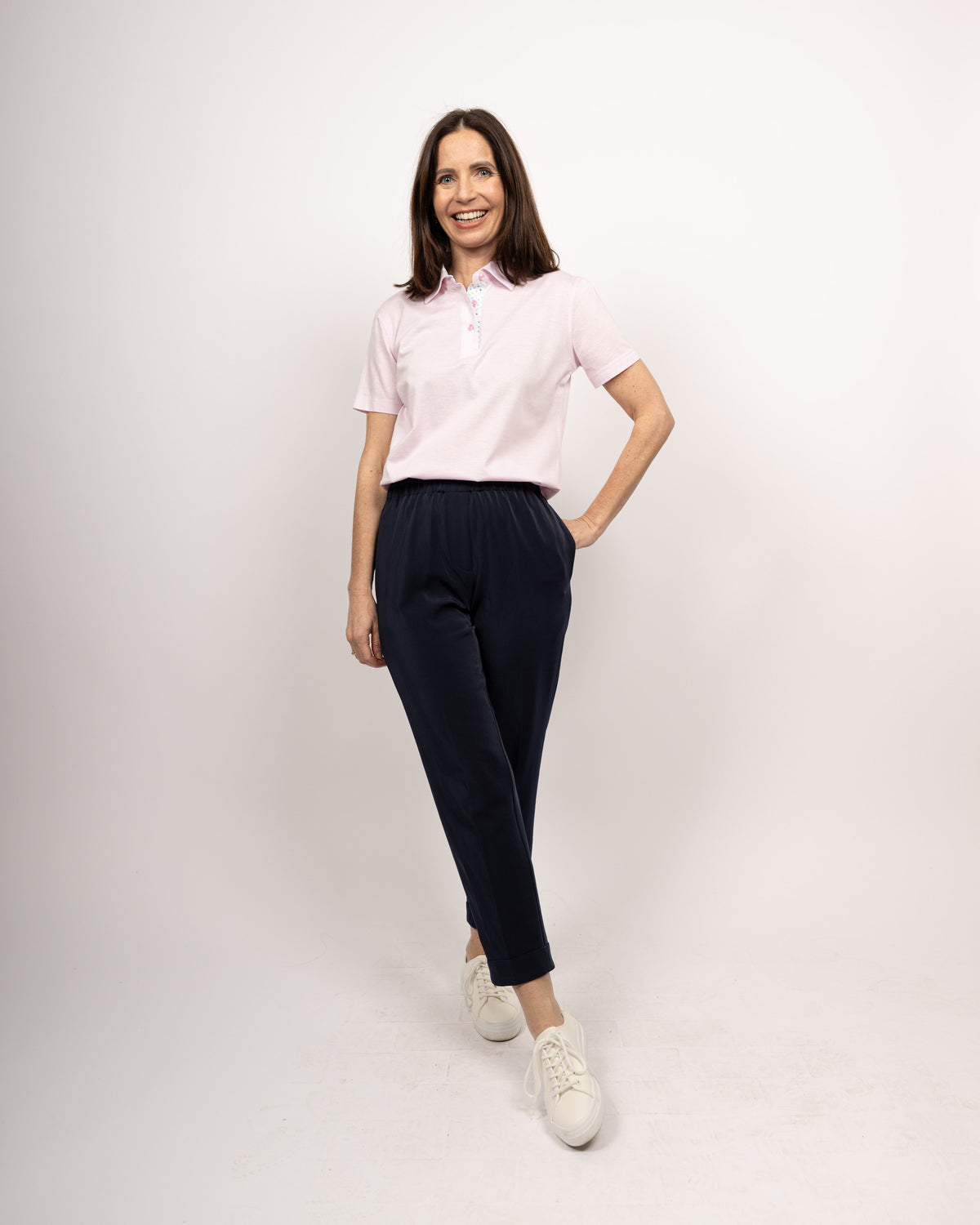 Poloshirt LOUISE in Rosa mit Kontrast in Kragen und bei Knopfleiste (2392D-L-KA)
