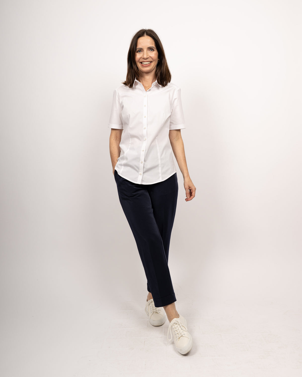Blouse stretch SOPHIE manches courtes en blanc (1001D-S-KA)