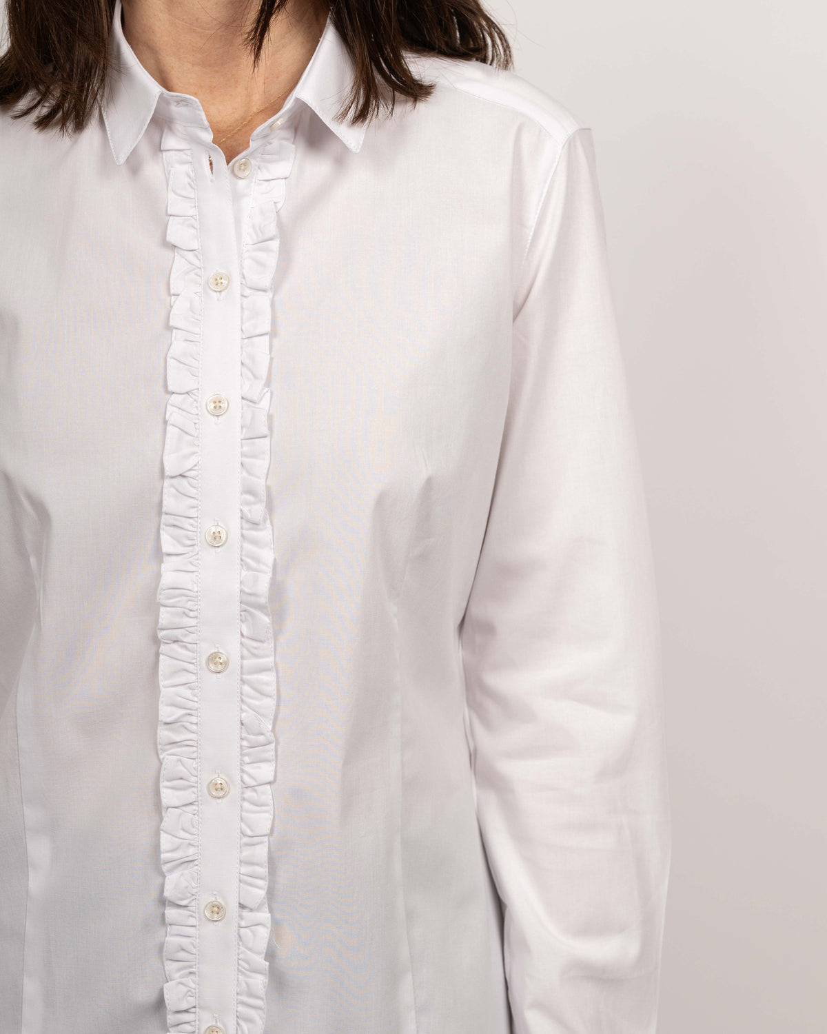 Stretch-Bluse SOPHIE mit Rüschen in Weiss (Art. 1001D-S-R)