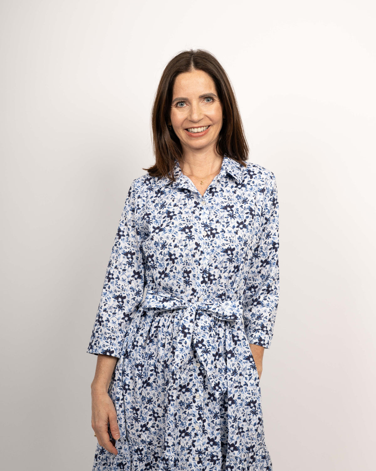 JADE summer dress with floral print in blue/white (2308D-J)